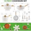imageNutriChef 14Piece NonStick Ceramic Cookware Set  Induction Safe Pots and Pans with Glass Lids CoolTouch Handles Even Heat Distribution Dishwasher Safe Includes Ladle Tong Spatula BlackWhite