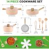 imageNutriChef 14Piece NonStick Ceramic Cookware Set  Induction Safe Pots and Pans with Glass Lids CoolTouch Handles Even Heat Distribution Dishwasher Safe Includes Ladle Tong Spatula BlackPink