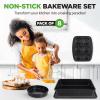 imageNutriChef 8Piece Stackable Bakeware Set  Carbon Steel NonStick Baking Pan Set Sheet Muffin Round Loaf Square Cake ampamp Deep Pans 450F Heat Resistant Standard ampamp Convection Ovens Marble CreamBlack Marble