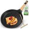 imageNutriChef 945 NonStick Crepe Pan with Wooden Spreader Durable Marble Coated Dosa Pan Bakelite Handle and Induction Bottom PFOAPFOS Free Dishwasher Safe Even Heat Distribution Black MarbleBlack