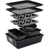 imageNutriChef 8Piece Stackable Bakeware Set  Carbon Steel NonStick Baking Pan Set Sheet Muffin Round Loaf Square Cake ampamp Deep Pans 450F Heat Resistant Standard ampamp Convection Ovens Marble CreamBlack Marble