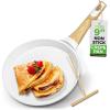 imageNutriChef 945 NonStick Crepe Pan with Wooden Spreader Durable Marble Coated Dosa Pan Bakelite Handle and Induction Bottom PFOAPFOS Free Dishwasher Safe Even Heat Distribution Black MarbleWhite
