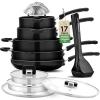 imageNutriChef Space Saver 17Piece Nonstick Cookware Set  Brown Pots and Pans with Stackable Design Foldable Handles Induction ReadyBlack