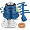 imageNutriChef Space Saver 17Piece Nonstick Cookware Set  Brown Pots and Pans with Stackable Design Foldable Handles Induction ReadyBlue