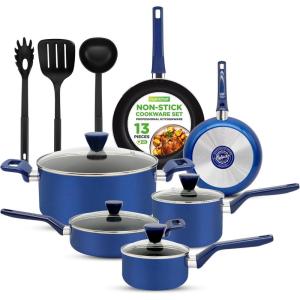 imageNutriChef 14Piece NonStick Ceramic Cookware Set  Induction Safe Pots and Pans with Glass Lids CoolTouch Handles Even Heat Distribution Dishwasher Safe Includes Ladle Tong Spatula BlackBlue