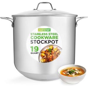 imageNutriChef 19Quart Stainless Steel Stockpot  188 Food Grade HeavyDuty InductionCompatible Pot with SeeThrough Lid Ideal for Stews Broths Simmering ampamp Soups Dishwasher Safe  NCSP2019 Quarts