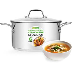 imageNutriChef 19Quart Stainless Steel Stockpot  188 Food Grade HeavyDuty InductionCompatible Pot with SeeThrough Lid Ideal for Stews Broths Simmering ampamp Soups Dishwasher Safe  NCSP206 Quarts