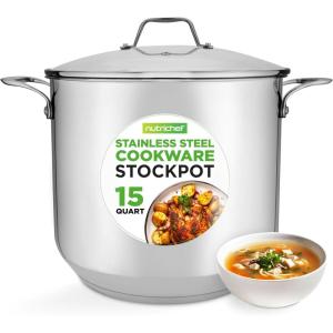 imageNutriChef 19Quart Stainless Steel Stockpot  188 Food Grade HeavyDuty InductionCompatible Pot with SeeThrough Lid Ideal for Stews Broths Simmering ampamp Soups Dishwasher Safe  NCSP2015 Quarts