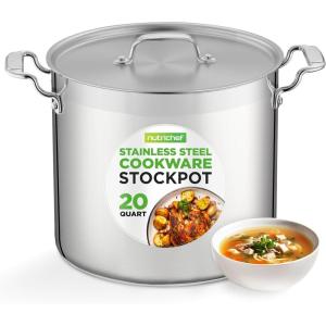 imageNutriChef 20 Quart HeavyDuty Stockpot with Stainless Lid  Large Pot for Induction Gas ampamp Electric Cooktops Perfect for Soups ampamp Stews20 Quarts