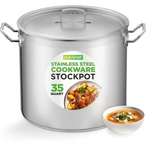 imageNutriChef 20 Quart HeavyDuty Stockpot with Stainless Lid  Large Pot for Induction Gas ampamp Electric Cooktops Perfect for Soups ampamp Stews35 Quarts
