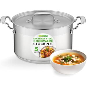 imageNutriChef 20 Quart HeavyDuty Stockpot with Stainless Lid  Large Pot for Induction Gas ampamp Electric Cooktops Perfect for Soups ampamp Stews5 Quarts