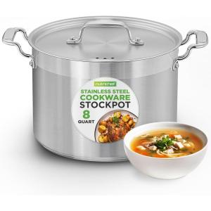 imageNutriChef 20 Quart HeavyDuty Stockpot with Stainless Lid  Large Pot for Induction Gas ampamp Electric Cooktops Perfect for Soups ampamp Stews8 Quarts