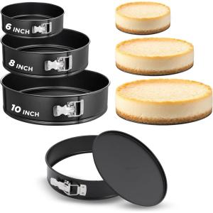imageNutriChef 3Piece Nonstick Springform Pan Set  Premium Carbon Steel Cheesecake Pans with Stainless Steel Clasp  6quot 8quot 10quot Sizes Oven Safe up to 450F  Includes 300pcs Parchment Paper BlackSet of 3