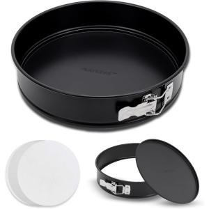 imageNutriChef 3Piece Nonstick Springform Pan Set  Premium Carbon Steel Cheesecake Pans with Stainless Steel Clasp  6quot 8quot 10quot Sizes Oven Safe up to 450F  Includes 300pcs Parchment Paper BlackSingle