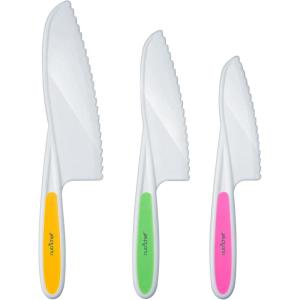 imageNutriChef 3Piece Nylon Kitchen Baking Knife Set  Childrens Cooking Knives Safe to Use Firm Grip Serrated Edges Kids Knives Protects Little Chefs Fingers Good For Cutting Food ampamp Vegetables