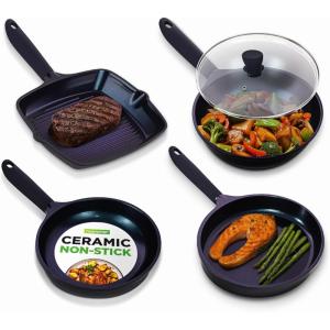 imageNutriChef NonStick Frying Pans  5Piece Skillet Set with Ceramic Coating Wok Grill Fry ampamp Fish Pans  Compatible with All Cooktops Including Induction  CoolTouch Handles EasyClean