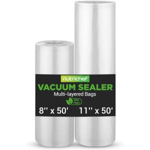 imageNutriChef Vacuum Sealer Bags for Food 8 x 50 ampamp 11quot x 50 2 Rolls 100 Total  Works with All Sealers BPAFree HeavyDuty MultiLayered  Freezer Microwave ampamp Sous Vide Safe