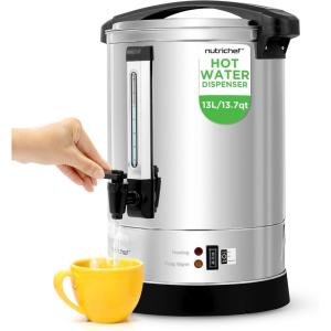 imageNutriChef Water Boiler and Hot Water Dispenser 13L Electric Beverage Dispenser with Safety Lock Lid NonDrip Tap Warm Function Food Grade Stainless Steel Home and Commercial Use 20x11x11 in137 Quarts