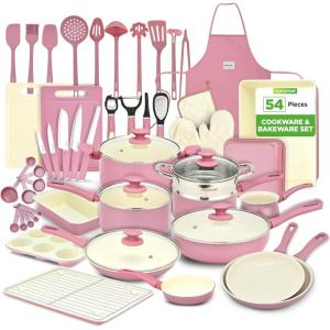 imageNutrichef 54Piece Marble NonStick Cookware and Bakeware Set Professional Home Kitchen Collection with MultiSized Pots Pans and HeatResistant ToolsBlush Pink