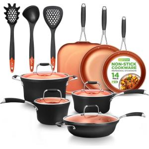 imageNutrichef 54Piece Marble NonStick Cookware and Bakeware Set Professional Home Kitchen Collection with MultiSized Pots Pans and HeatResistant ToolsCopper