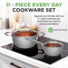 imageNutriChef 11 Pc Pots and Pans Set Non Stick Cookware with Ceramic Coating Ergonomic Handles Induction Ready Includes Saucepan Dutch Oven Large ampamp Small Fry Pans Royal BlueGray