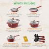 imageNutriChef 11Piece Nonstick Kitchen Cookware Set  PTFEPFOAPFOSFree Heat Resistant Ceramic Kitchen Ware Pots Pan Set wLines Pattern  Saucepot Pans Cooking Pot Oven Pot Lid UtensilRed