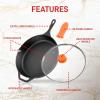 imageNutriChef 12Inch Cast Iron Skillet wLid  PreSeasoned Oven Safe Nonstick CoolTouch Silicone Handle For All Cooktops  NCCI12Black