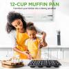 imageNutriChef 12cup Blue Oven Muffin Pan NonStick Coated Layer Surface Even Heating Muffin Tray for Muffins Cupcakes Pastries ampamp Mini Pies Used for Model Number NCBK6TRnonstick muffin pan  dark gray