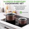 imageNutriChef 14Piece Pots and Pans Set Non Stick  Induction Cookware Set PFASFree Nonstick Cookware for All Cooktops Includes Kitchen UtensilsBrown