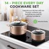 imageNutriChef 14Piece Pots and Pans Set Non Stick  Induction Cookware Set PFASFree Nonstick Cookware for All Cooktops Includes Kitchen UtensilsShiny Golden
