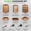 imageNutriChef 15Piece Nonstick Bakeware Set w Baking Utensils  Premium Oven Safe Baking Pans with Silicone Handles Easy Clean Dishwasher Safe Tray Set for Cakes Muffins Bread Cookies ampamp RoastingGold