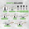imageNutriChef 16Piece Premium Stainless Steel Cookware Set  TriPly Construction Induction Compatible Stylish Design with Golden Handles Includes Pots Ceramic Coated Fry Pans and UtensilsStainless Steel  Gold