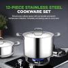 imageNutriChef 16Piece Premium Stainless Steel Cookware Set  TriPly Construction Induction Compatible Stylish Design with Golden Handles Includes Pots Ceramic Coated Fry Pans and UtensilsStainless steel