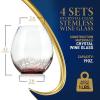 imageNutriChef 19 Ounce Stemless Wine Glasses For Red or White Wine Set of 4 For Party And Gifting Clear LeadFree and Ice Crack Design4 Glasses