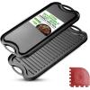 imageNutriChef 20quotx10quot Reversible Cast Iron Griddle Pan  Flat ampamp Grill Sides PreSeasoned Oven Safe ExtraWide PFOA ampamp PFOS Free for Gas Electric or Outdoor CookingBlack