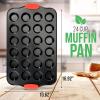 imageNutriChef 24Cup Nonstick Mini Muffin Pan  Heavy Duty Carbon Steel Bakeware Tray with Red Silicone Handles  Bake Mini Cupcakes Muffins ampamp Savory Treats  16quot x 10quot Black