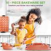 imageNutriChef 5Piece Bakeware Set  Premium NonStick Stackable Kitchen Baking Pans with Silicone Handles  Includes 3 Cookie Sheets Baking Pan ampamp Lid  Perfect for Cakes Cookies ampamp BrowniesSet of 10