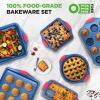 imageNutriChef 8Piece Nonstick Baking Pan Set  Premium Carbon Steel Bakeware w Silicone Handles  Includes Pizza Tray Loaf Pan 12Cup Muffin Pan RoundSquare Pans ampamp Cookie Sheet  Blue6 Piece Set