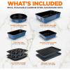 imageNutriChef 8Piece Nonstick Stackable Bakeware Set  PFOA PFOS PTFE Free Baking Pans Set wNonStick Coating 450F Oven Safe Round Cake Loaf Muffin WideSquare Pans Cookie Sheet GrayBlue