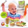 imageNutriChef Baby and Toddler 3 Compartment Plate Bowl Cup and Spoon Feeding Set Silicon Suction Nontoxic all Natural Bamboo Baby Food Plate Stars