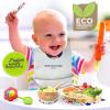 imageNutriChef Baby and Toddler 3 compartment plate bowl and spoon feeding set silicon suction Nontoxic all natural Bamboo baby food plate with silicon bib Star