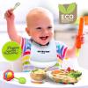 imageNutriChef Baby and Toddler 3 compartment plate bowl and spoon feeding set silicone suction Nontoxic all natural Bamboo baby food plate with silicone bib Rainbow Small