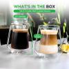 imageNutriChef Double Wall Insulated Glasses  2pcs 8 oz High Borosilicate Glass Sweat Free Mugs Clear Drinkware for HotCold Drinks Coffee Espresso Cappuccino Latte Tea Microwavable Dishwasher Safe