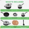 imageNutriChef Kitchenware Cookware NonStick Pans and Pots with foldable Knob Space Saving Stackable Nylon Tools Induction Base Brown 17Pc SetBlack