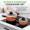imageNutriChef Metallic Ridge Line Nonstick Cooking Kitchen Cookware Pots and Pan Set with with Lids and Utensils 12 Piece Set GrayAssorted