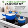 imageNutriChef Metallic Ridge Line Nonstick Cooking Kitchen Cookware Pots and Pan Set with with Lids and Utensils 12 Piece Set GrayBlue