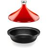 imageNutriChef Moroccan Tagine Pot for Cooking  Premium Cast Iron Cooking Pot with Stainless Steel Knob and Red ConeShaped Porcelain Enameled Lid  116quot Width 275 QtRed
