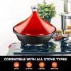 imageNutriChef Moroccan Tagine Pot for Cooking  Premium Cast Iron Cooking Pot with Stainless Steel Knob and Red ConeShaped Porcelain Enameled Lid  116quot Width 275 QtRed