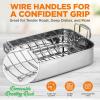 imageNutriChef Premium Stainless Steel Roasting Pan with Rack  HeavyDuty 14 Turkey Roasting Pan for Turkey Chicken ampamp Meats Wide Handles Dishwasher SafeWith Wire Handle