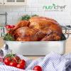 imageNutriChef Premium Stainless Steel Roasting Pan with Rack  HeavyDuty 14 Turkey Roasting Pan for Turkey Chicken ampamp Meats Wide Handles Dishwasher SafeWith Wire Handle
